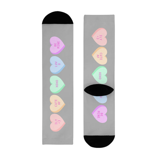 Heart Candy Crew Socks — Pastel Conversation Hearts Sublimation Socks