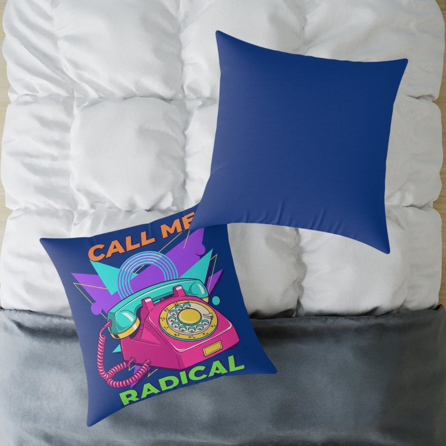 Retro 'Call Me Radical' Phone Square Pillow — 80s Neon Decorative Throw Pillow Printify