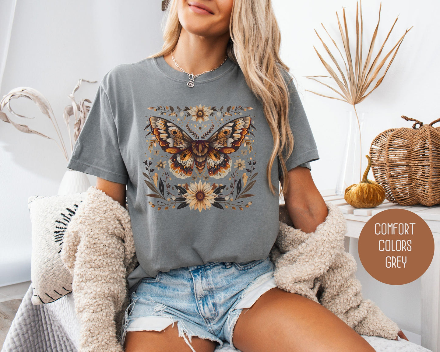 Bohemian Sunflower Moth Comfort Colors Shirt Printify