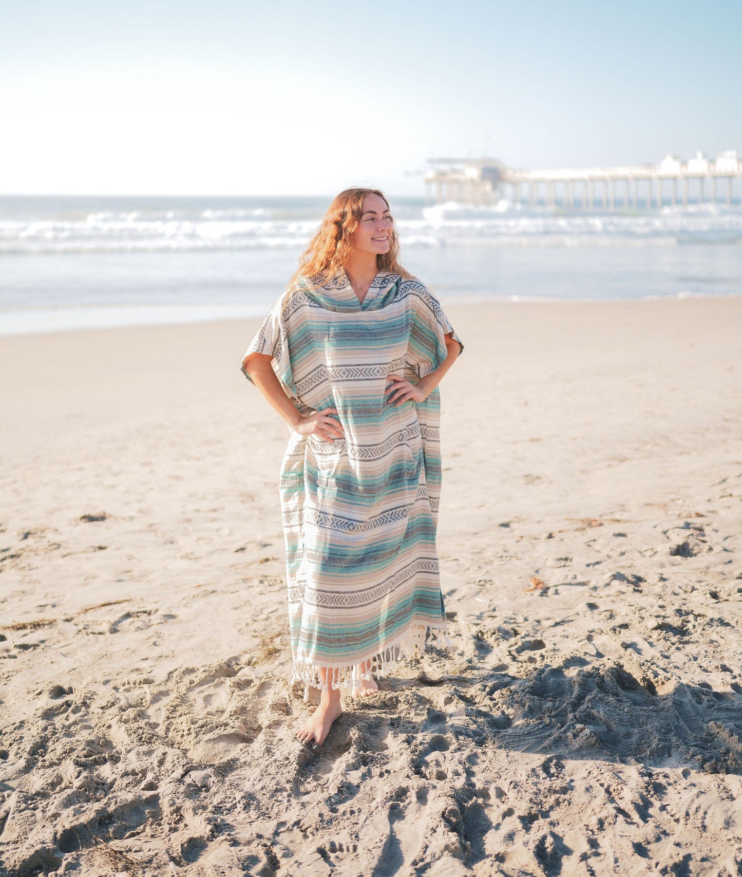 Santa Cruz Cotton Poncho – 100% Turkish Cotton Hooded Beach & Surf Cover-Up (One Size)