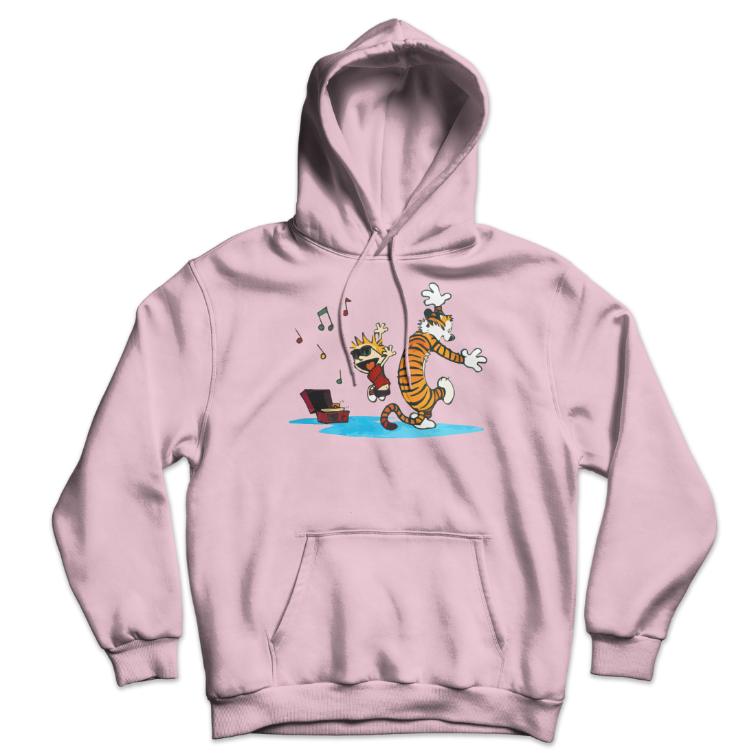 Calvin and Hobbes Dancing with Record Player Unisex Hoodie Art-O-Rama
