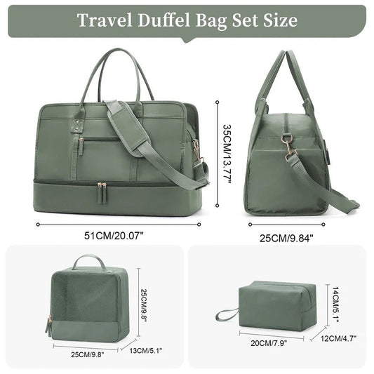Luggage Travel Bag with Clothes and Toiletry Bag (Green)