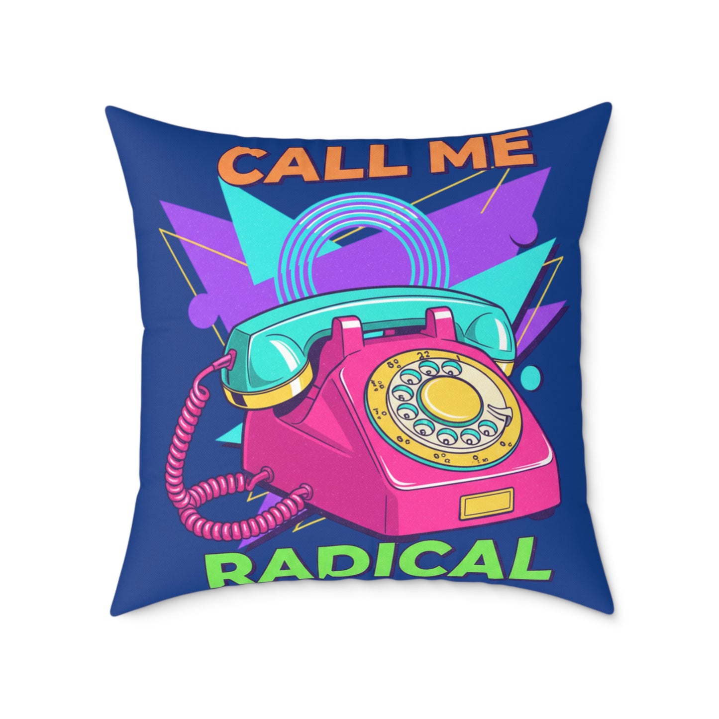 Retro 'Call Me Radical' Phone Square Pillow — 80s Neon Decorative Throw Pillow