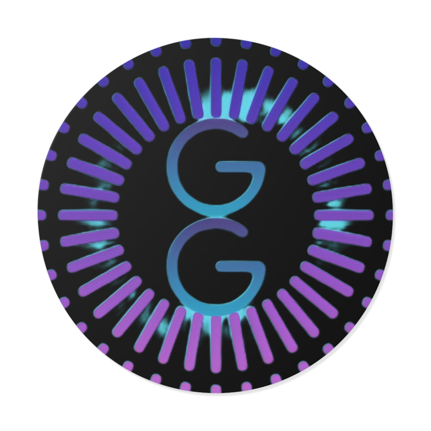 GG Neon Burst Round Vinyl Sticker — Purple & Blue Retro Glow