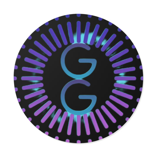 GG Neon Burst Round Vinyl Sticker — Purple & Blue Retro Glow