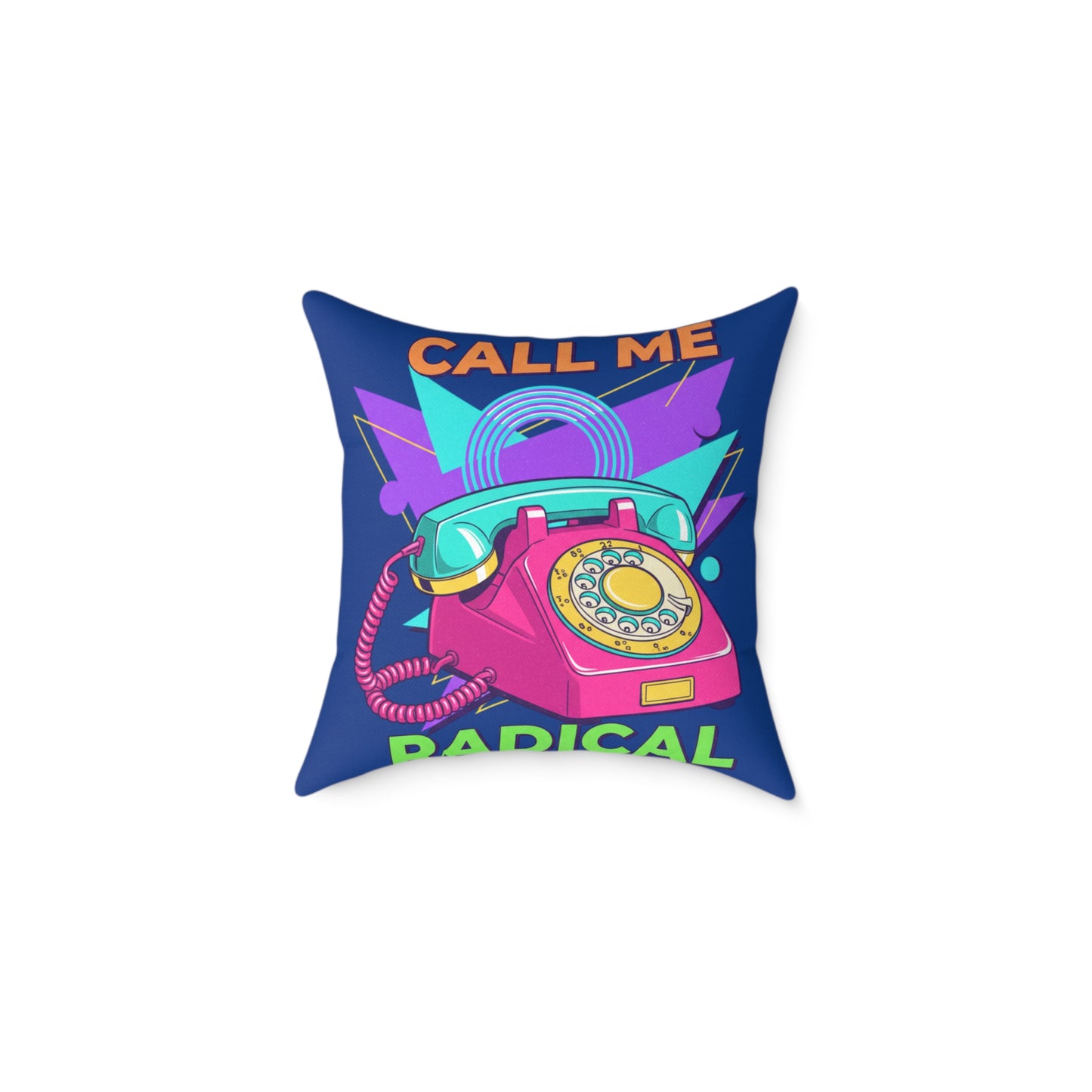 Retro 'Call Me Radical' Phone Square Pillow — 80s Neon Decorative Throw Pillow