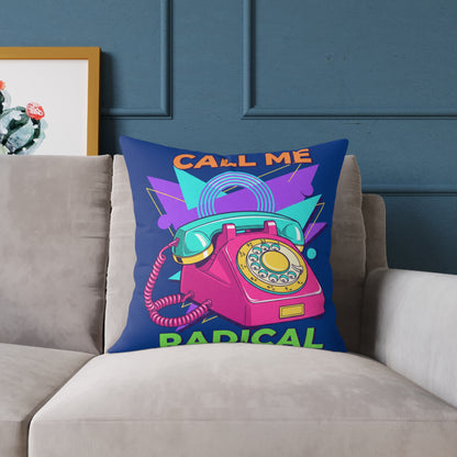 Retro 'Call Me Radical' Phone Square Pillow — 80s Neon Decorative Throw Pillow