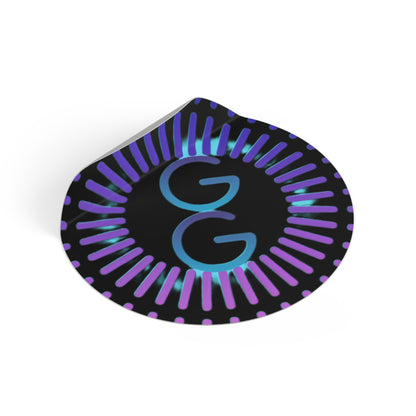 GG Neon Burst Round Vinyl Sticker — Purple & Blue Retro Glow