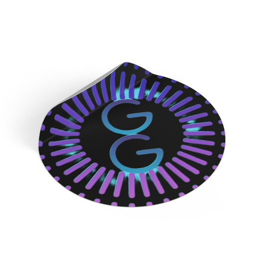 GG Neon Burst Round Vinyl Sticker — Purple & Blue Retro Glow