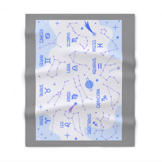 Zodiac Constellation Throw Blanket — Pastel Star Map with Horoscope Names