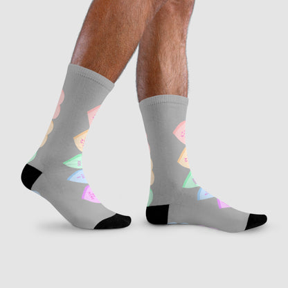 Heart Candy Crew Socks — Pastel Conversation Hearts Sublimation Socks