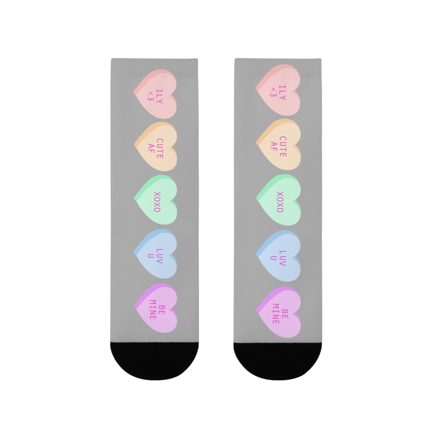 Heart Candy Crew Socks — Pastel Conversation Hearts Sublimation Socks