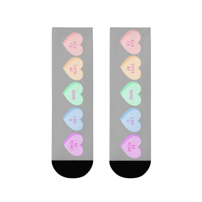 Heart Candy Crew Socks — Pastel Conversation Hearts Sublimation Socks