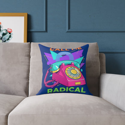 Retro 'Call Me Radical' Phone Square Pillow — 80s Neon Decorative Throw Pillow
