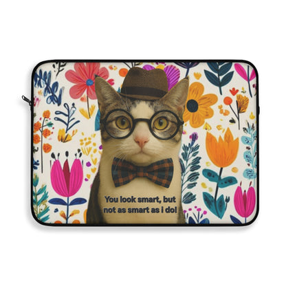 Cute Floral Cat Laptop Sleeve — "You look smart, but not as smart as I do"