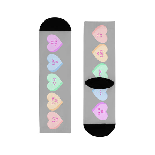 Heart Candy Crew Socks — Pastel Conversation Hearts Sublimation Socks