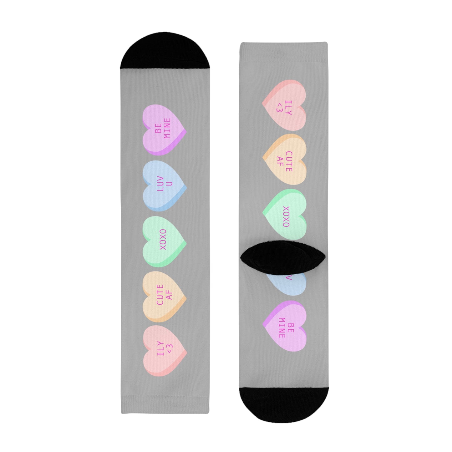 Heart Candy Crew Socks — Pastel Conversation Hearts Sublimation Socks