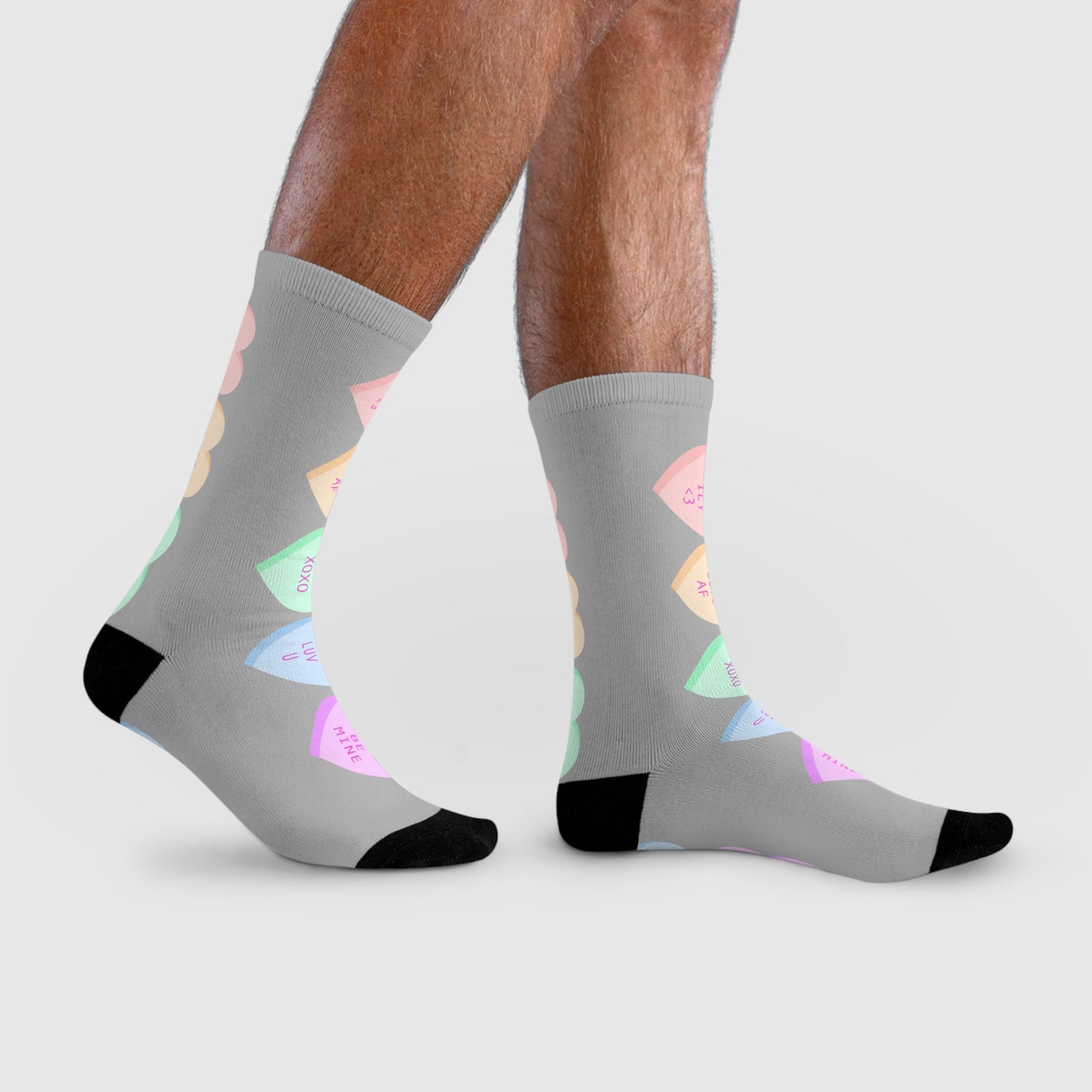 Heart Candy Crew Socks — Pastel Conversation Hearts Sublimation Socks