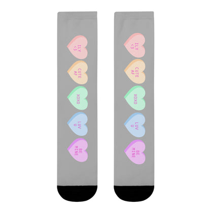 Heart Candy Crew Socks — Pastel Conversation Hearts Sublimation Socks
