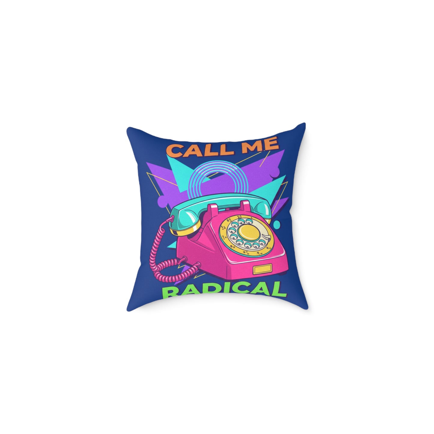 Retro 'Call Me Radical' Phone Square Pillow — 80s Neon Decorative Throw Pillow
