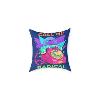 Retro 'Call Me Radical' Phone Square Pillow — 80s Neon Decorative Throw Pillow