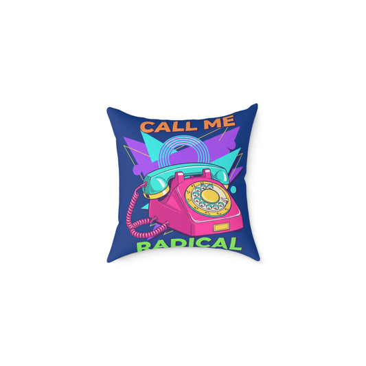Retro 'Call Me Radical' Phone Square Pillow — 80s Neon Decorative Throw Pillow