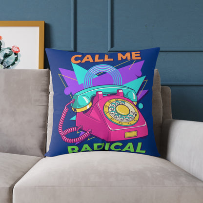 Retro 'Call Me Radical' Phone Square Pillow — 80s Neon Decorative Throw Pillow