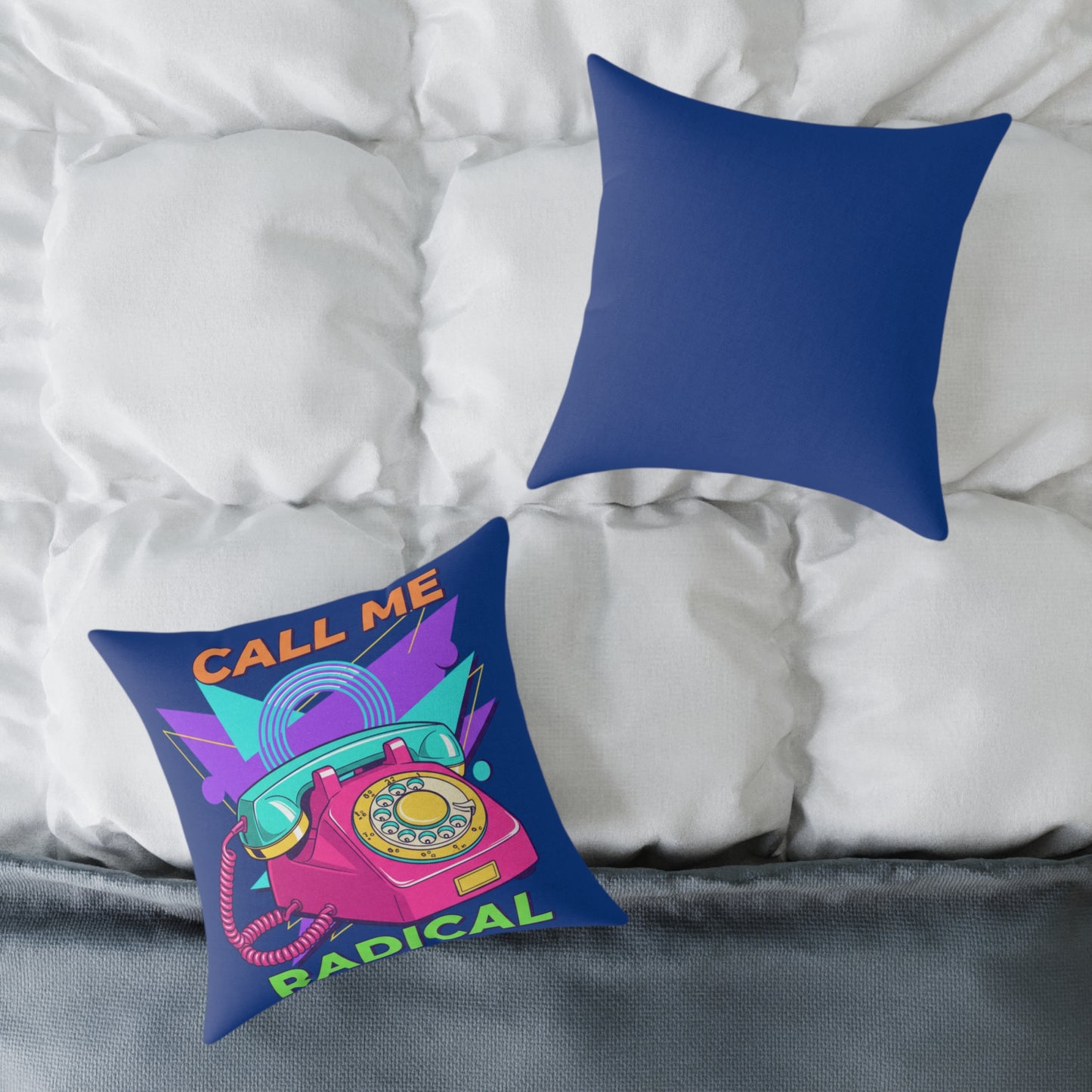 Retro 'Call Me Radical' Phone Square Pillow — 80s Neon Decorative Throw Pillow
