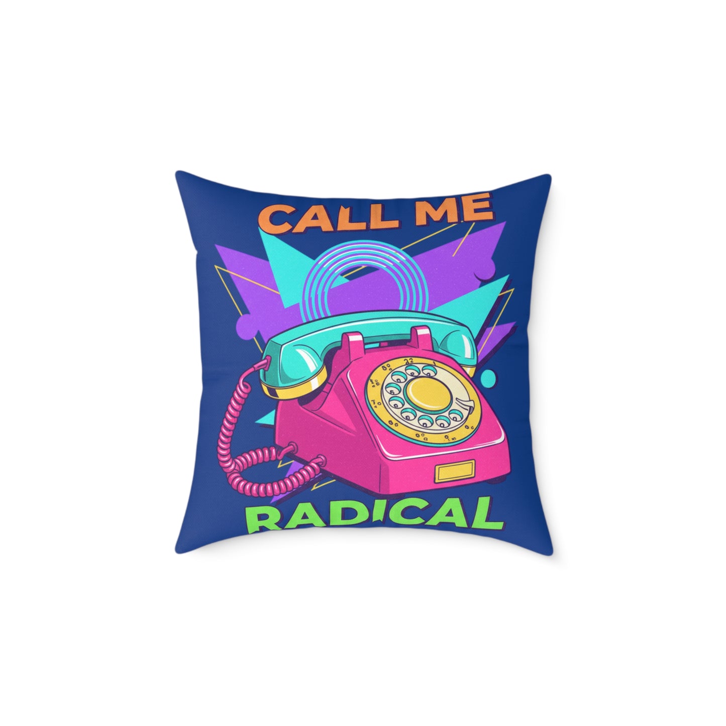 Retro 'Call Me Radical' Phone Square Pillow — 80s Neon Decorative Throw Pillow