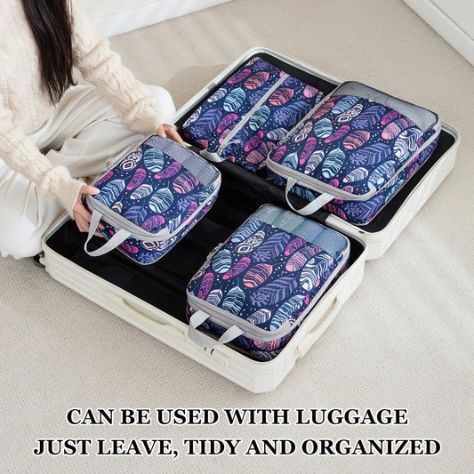 Feather Print Travel Compression Bag Set Organizer