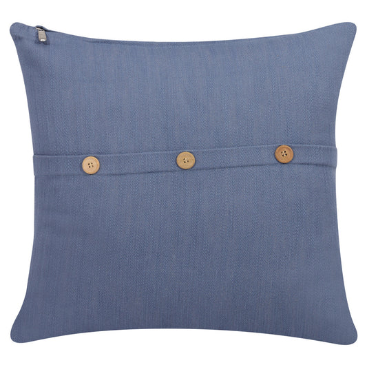 20" Blue Cotton Throw Pillow With Buttons