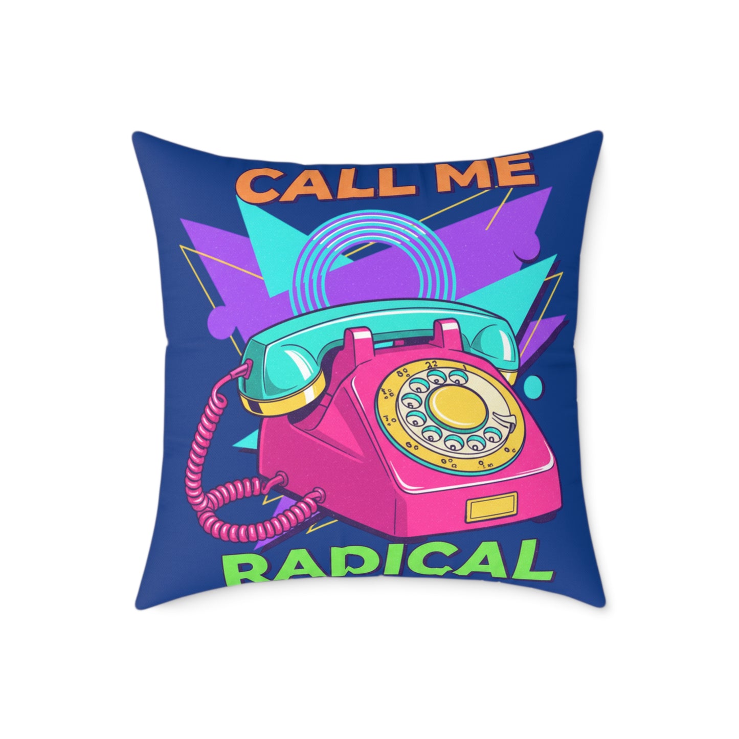 Retro 'Call Me Radical' Phone Square Pillow — 80s Neon Decorative Throw Pillow