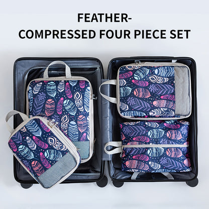Feather Print Travel Compression Bag Set Organizer
