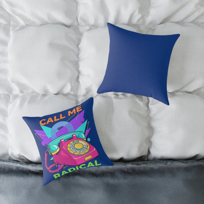 Retro 'Call Me Radical' Phone Square Pillow — 80s Neon Decorative Throw Pillow