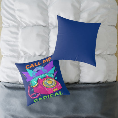 Retro 'Call Me Radical' Phone Square Pillow — 80s Neon Decorative Throw Pillow