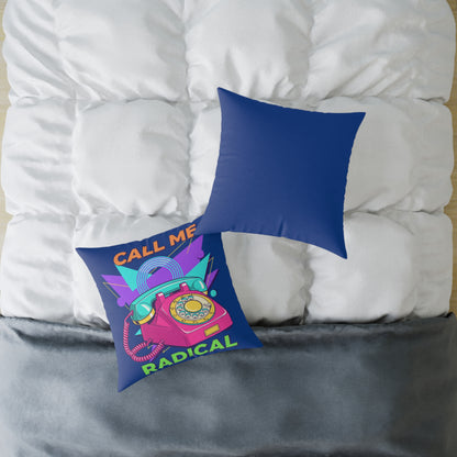 Retro 'Call Me Radical' Phone Square Pillow — 80s Neon Decorative Throw Pillow