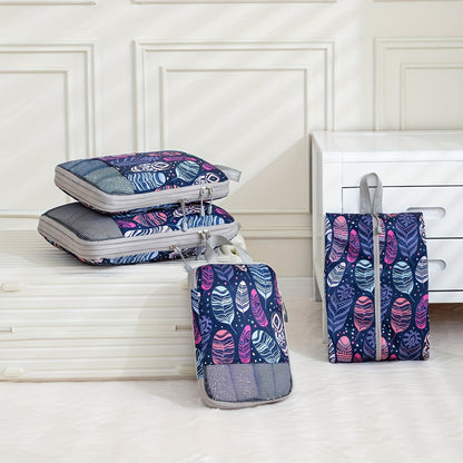 Feather Print Travel Compression Bag Set Organizer