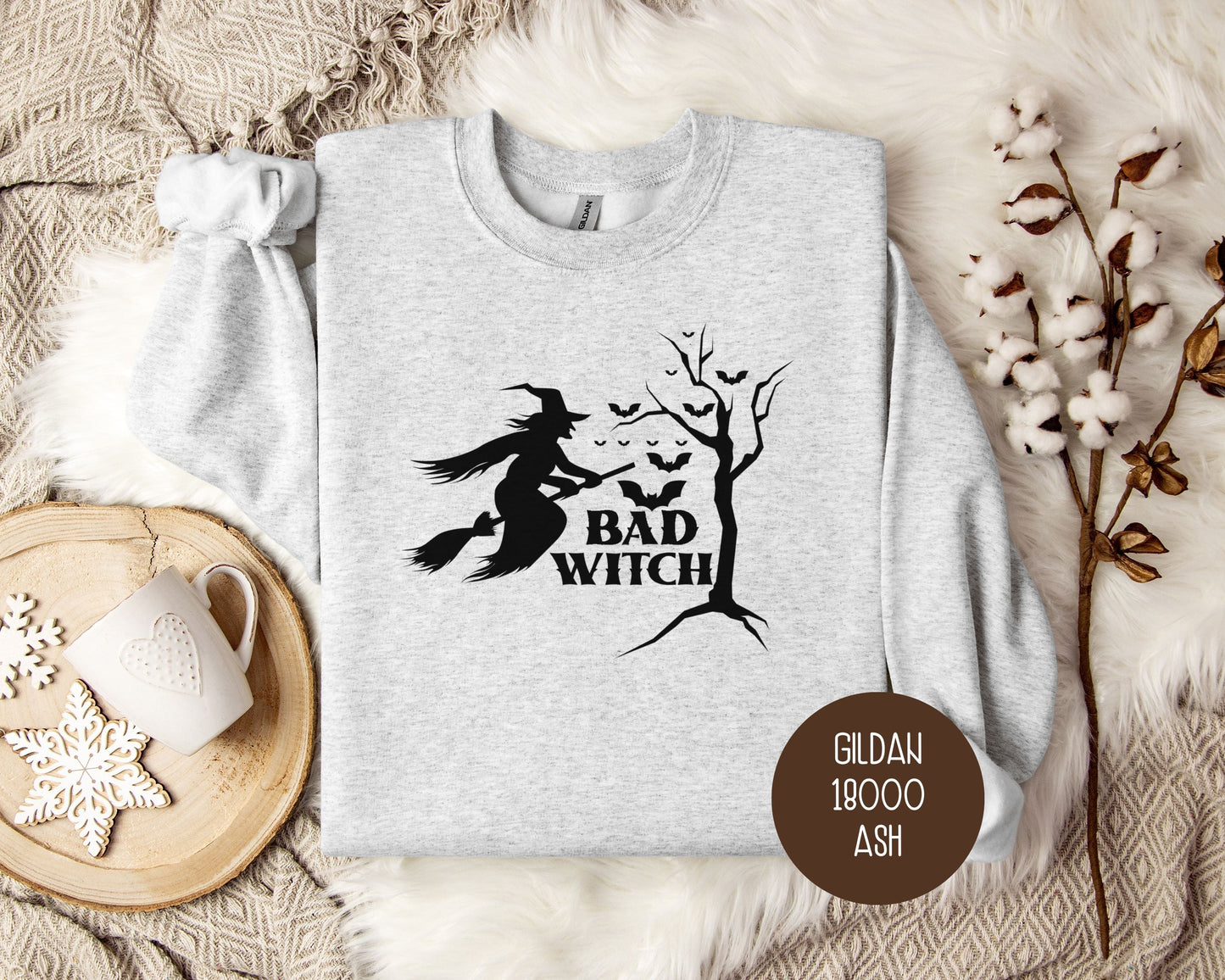 Bad Witch Halloween Bat Sweatshirt Printify