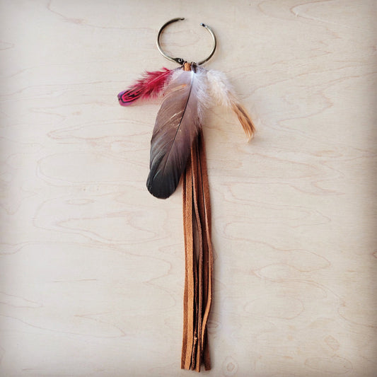 Boho Western Boot Bling Charm with Leather Fringe & Red Feather 500g