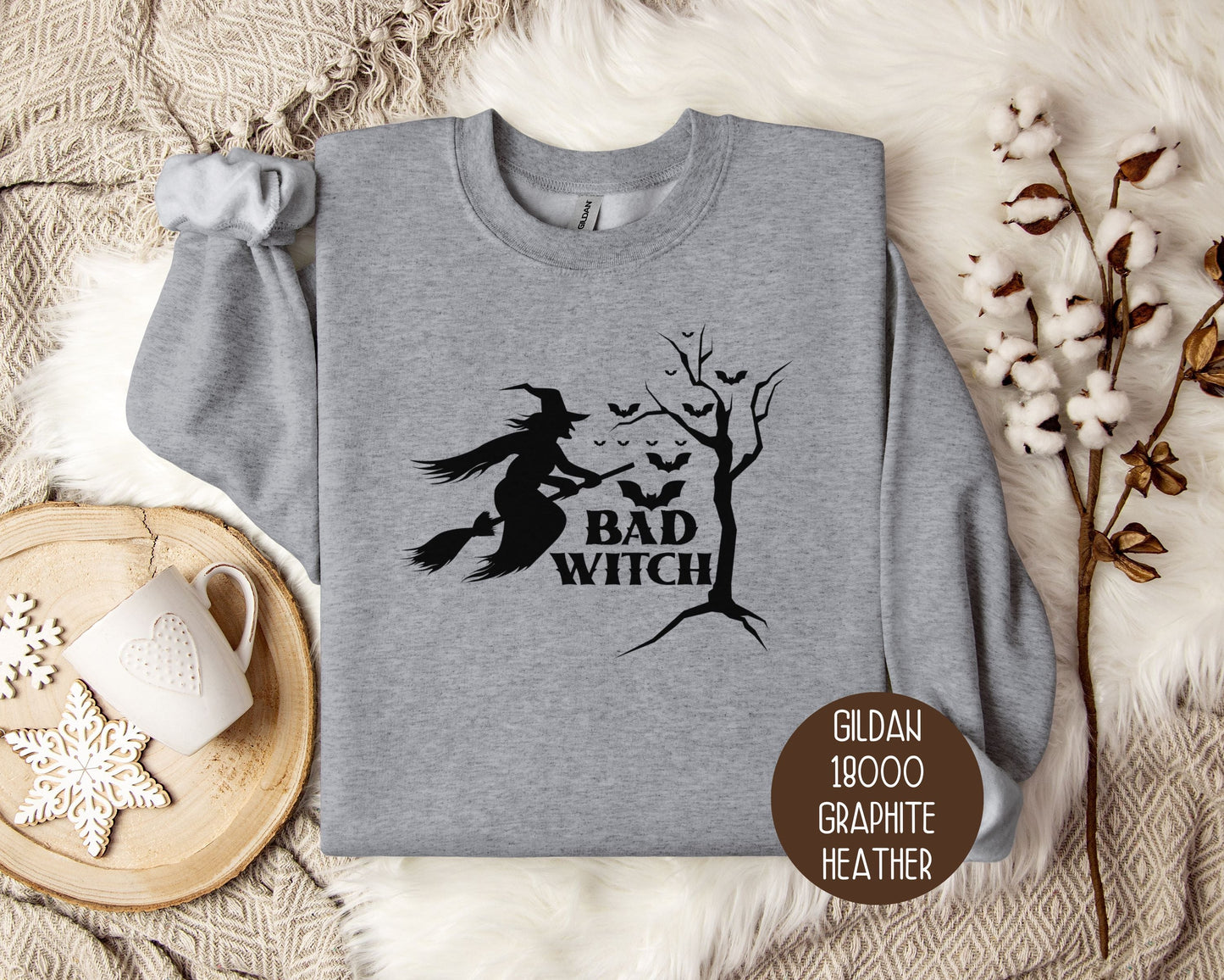 Bad Witch Halloween Bat Sweatshirt Printify