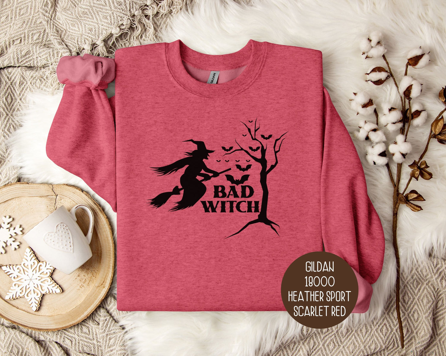 Bad Witch Halloween Bat Sweatshirt Printify