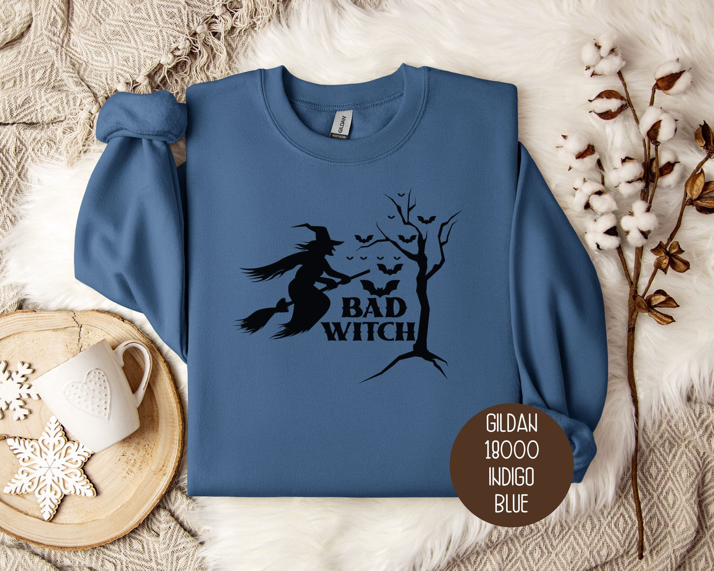 Bad Witch Halloween Bat Sweatshirt Printify