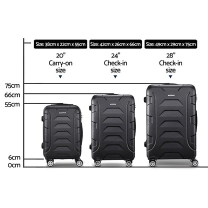 NNEDSZ 3PCS Carry On Luggage Sets Suitcase TSA Travel Hard Case Lightweight Black