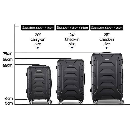 NNEDSZ 3PCS Carry On Luggage Sets Suitcase TSA Travel Hard Case Lightweight Black