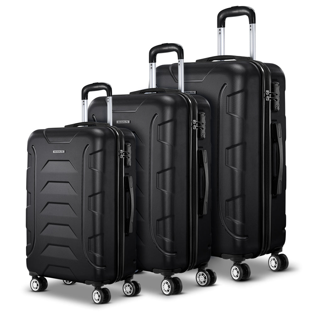 NNEDSZ 3PCS Carry On Luggage Sets Suitcase TSA Travel Hard Case Lightweight Black