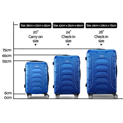 NNEDSZ 3PCS Carry On Luggage Sets Suitcase TSA Travel Hard Case Lightweight Blue