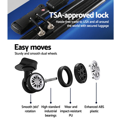 NNEDSZ 3PCS Carry On Luggage Sets Suitcase TSA Travel Hard Case Lightweight Blue