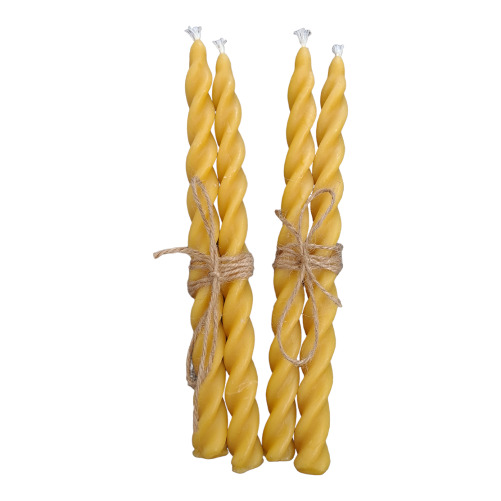 Two Beeswax Twisted Table Candles