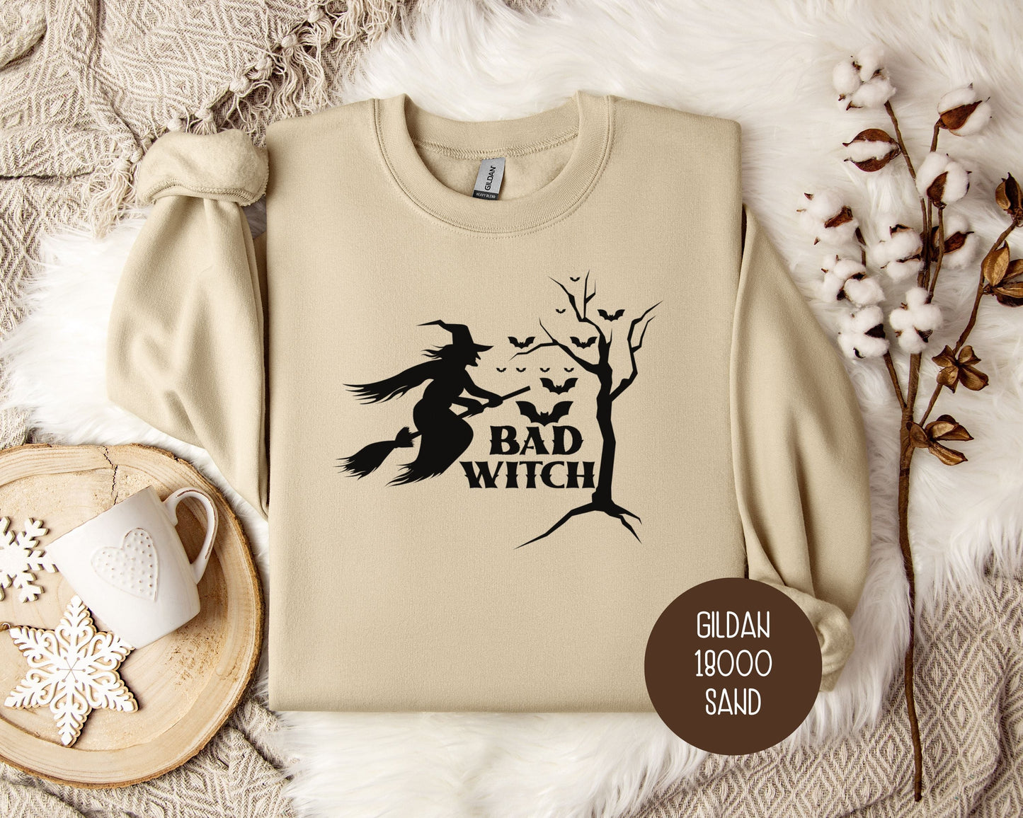 Bad Witch Halloween Bat Sweatshirt Printify