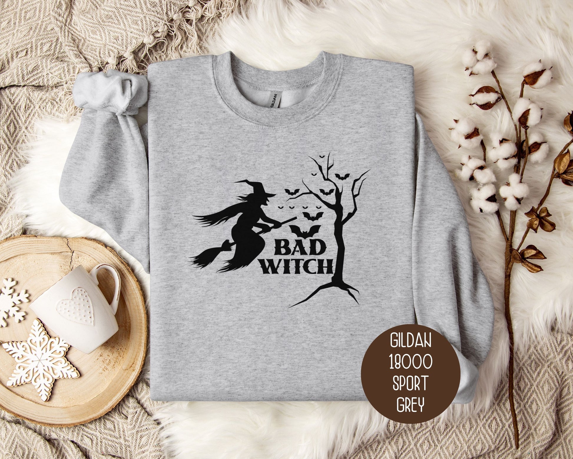 Bad Witch Halloween Bat Sweatshirt Printify
